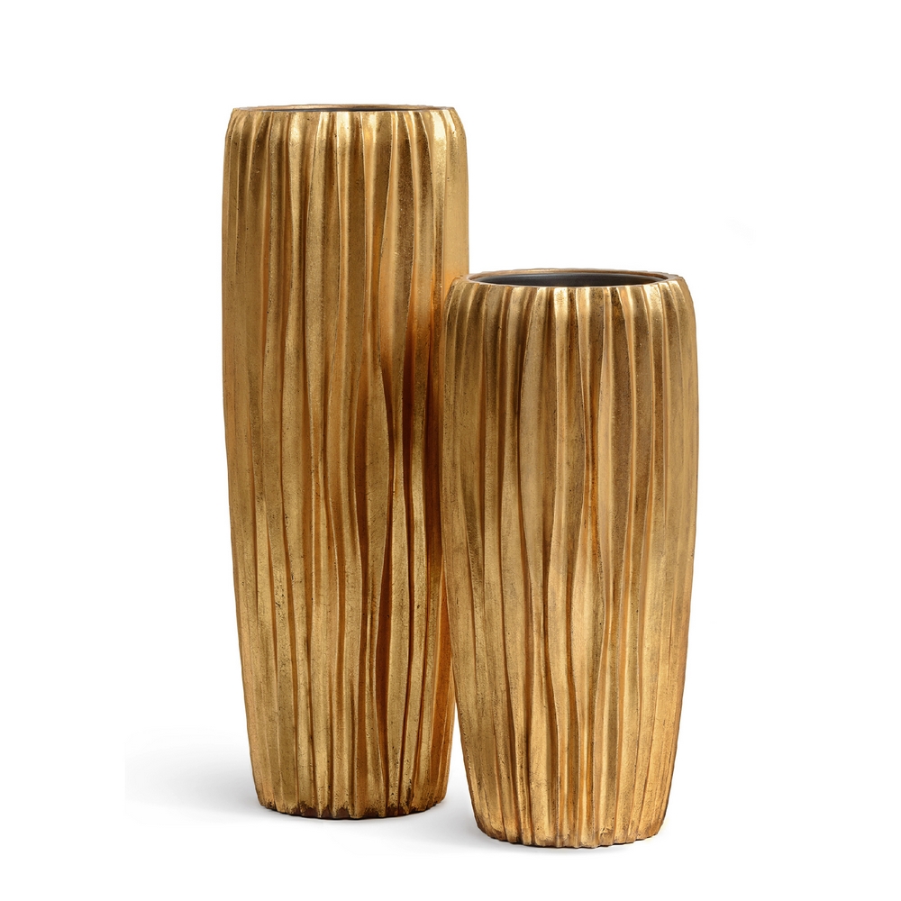 Кашпо TREEZ Effectory Metal Высокий конус Design Wave Сусальное золото