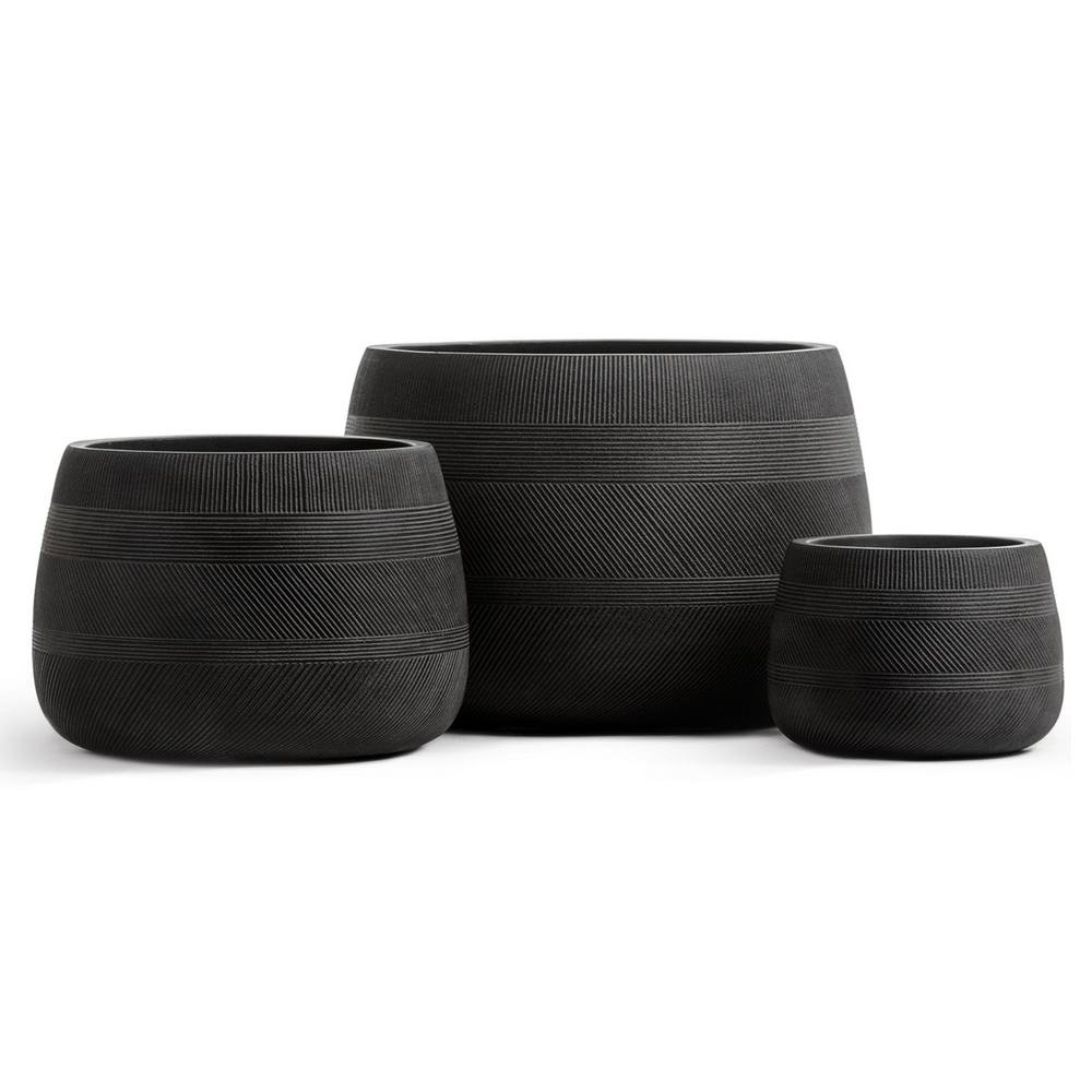 Кашпо TREEZ ERGO Graphics Низкая чаша Чёрный графит - 29 x 20