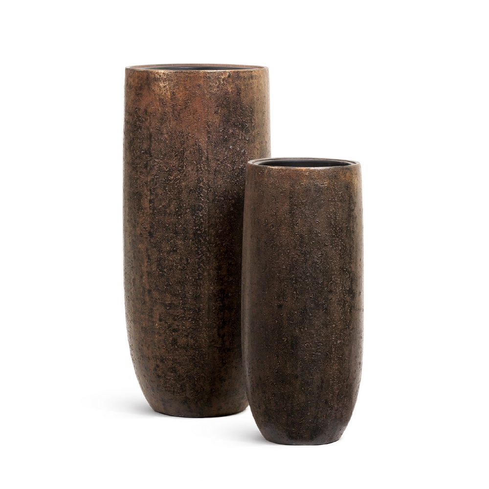 Кашпо TREEZ Effectory Metal Высокий округлый конус Rough с золотой патиной - 31 x 72