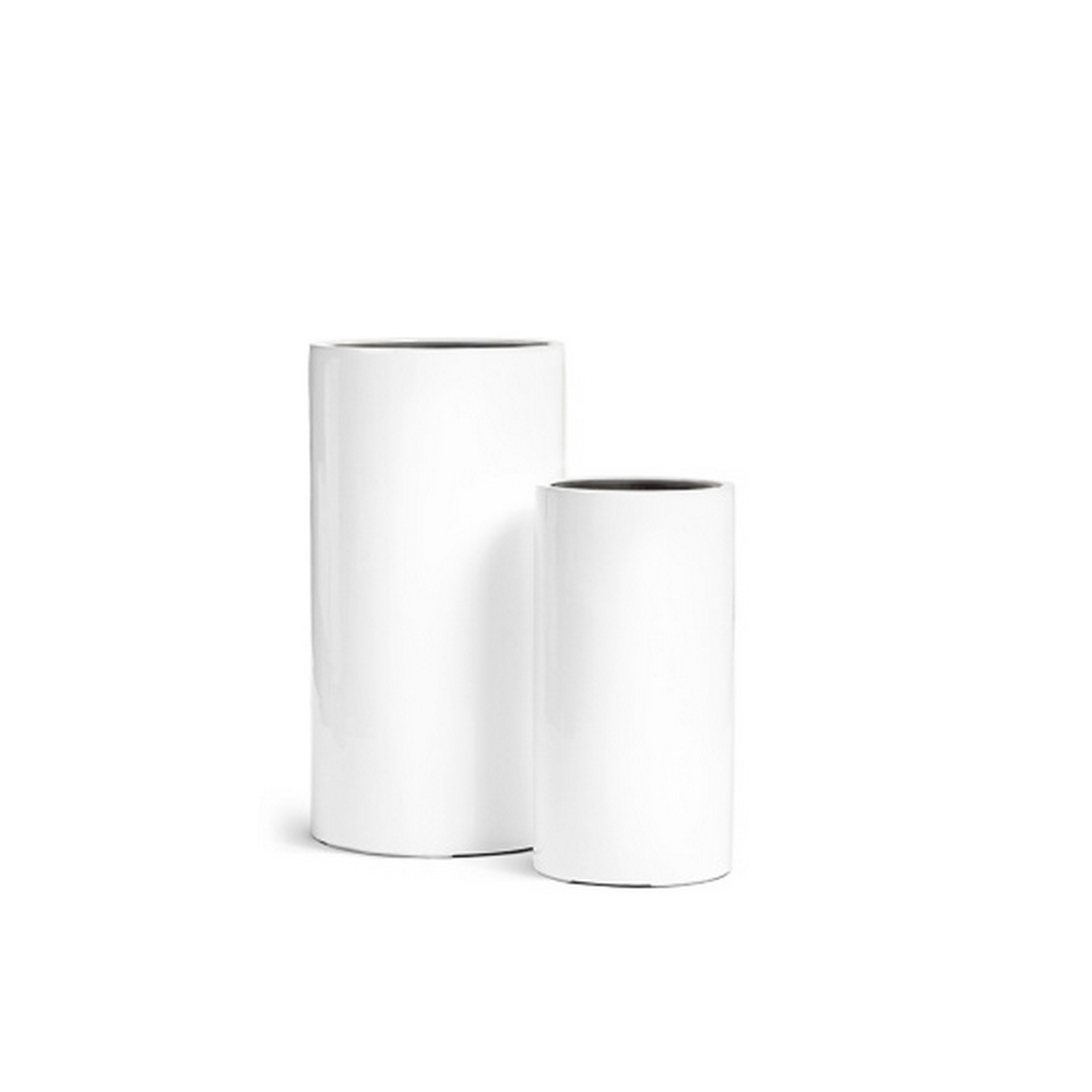 Кашпо TREEZ Effectory Gloss Высокий цилиндр Белый глянцевый лак - д.31 выс.60см