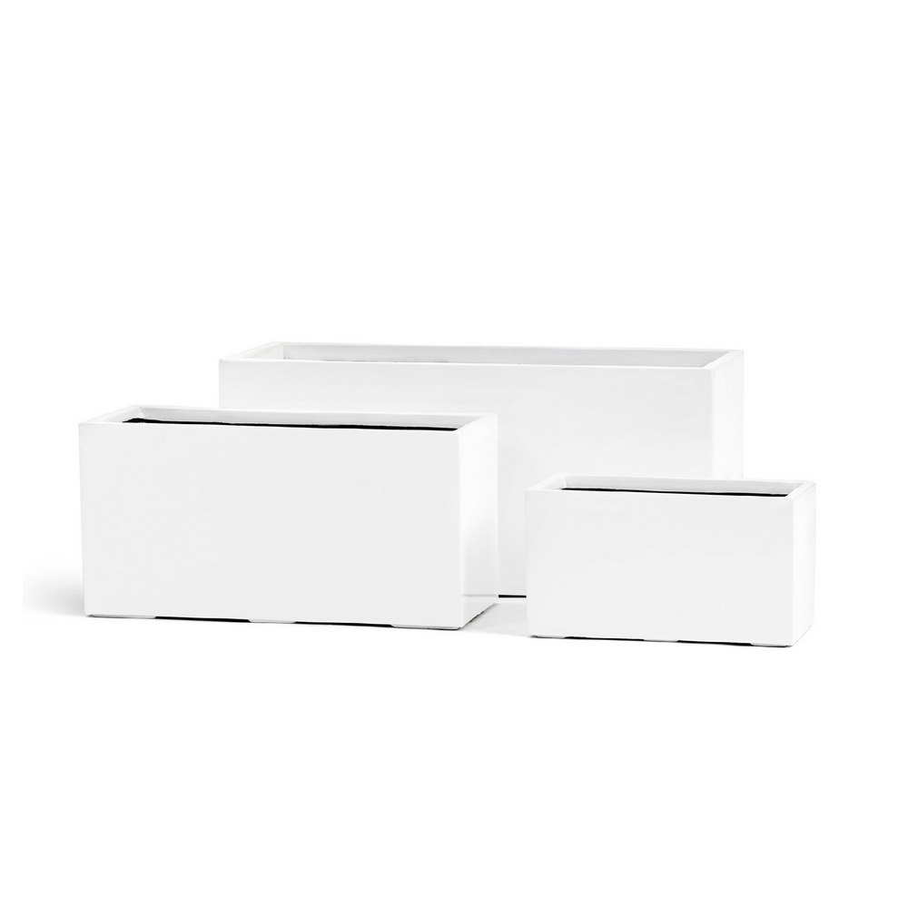 Кашпо TREEZ Effectory Gloss Низкий узкий прямоугольник Белый глянцевый лак - 40x20см выс.22см