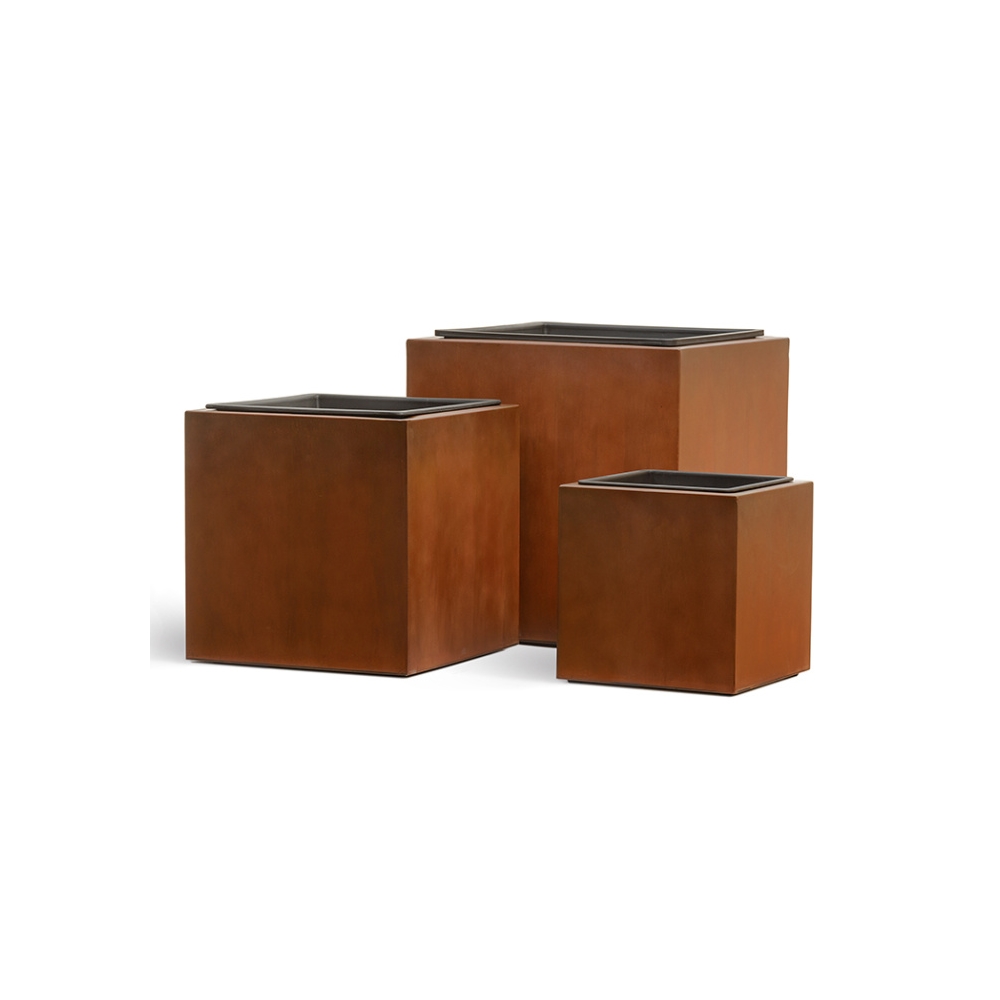 Кашпо TREEZ Effectory Corten Steel Куб Бархатистая окись