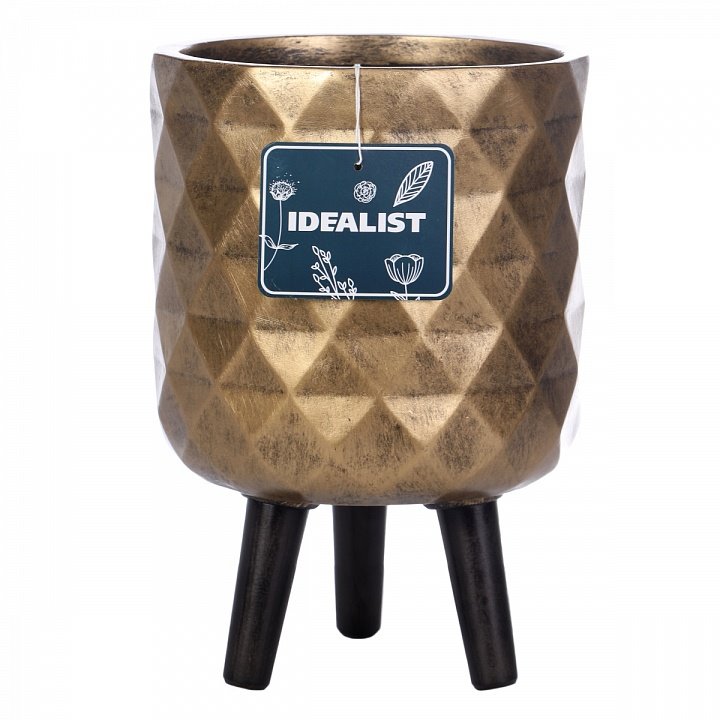 Кашпо Даймонд с подставкой - золотой, 24 x 35