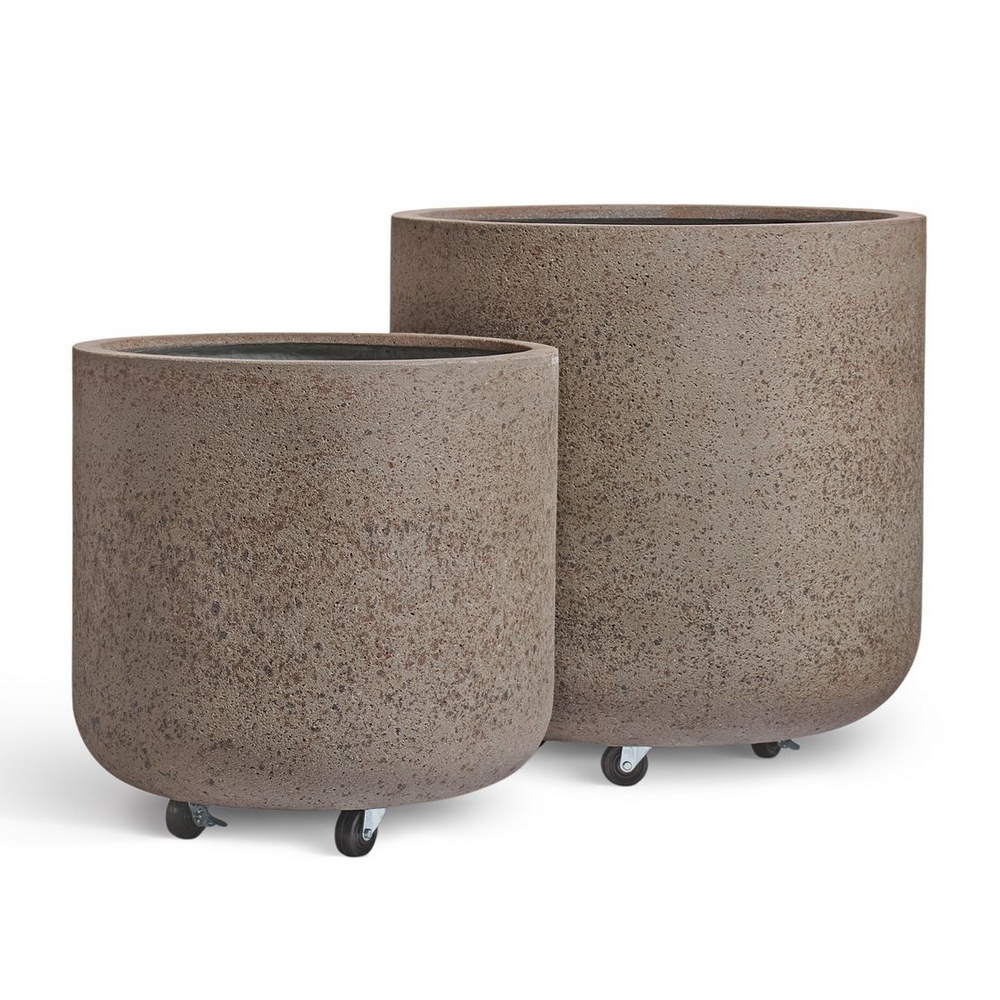 Кашпо TREEZ Ergo Hard Rock Цилиндрическая чаша на колёсиках Песок серый беж