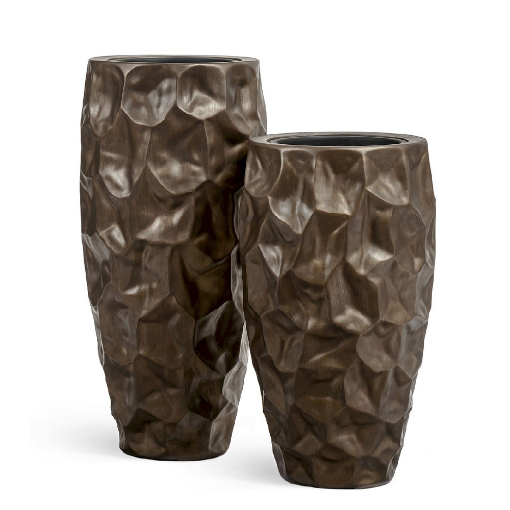 Кашпо TREEZ Effectory Metal Высокий округлый конус Design Crumple - Чернёная бронза