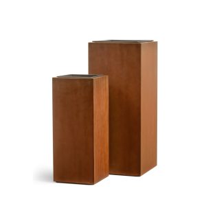 Кашпо TREEZ Effectory Corten Steel Высокий куб - Кортеновская сталь - Бархатистая окись